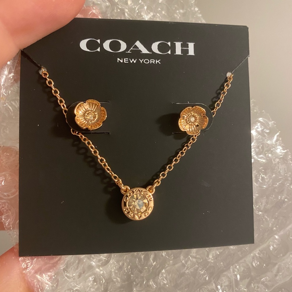 COACH - Rose Gold Necklace and Stud Earrings Set